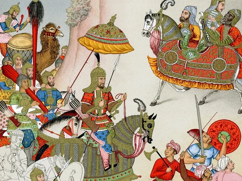 1825-Albert Racinet - Babur in partenza con il suo esercito dal libro Le Costume Historique